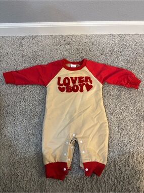 Kids 'Lover Boy' Red and Cream One-Piece Romper